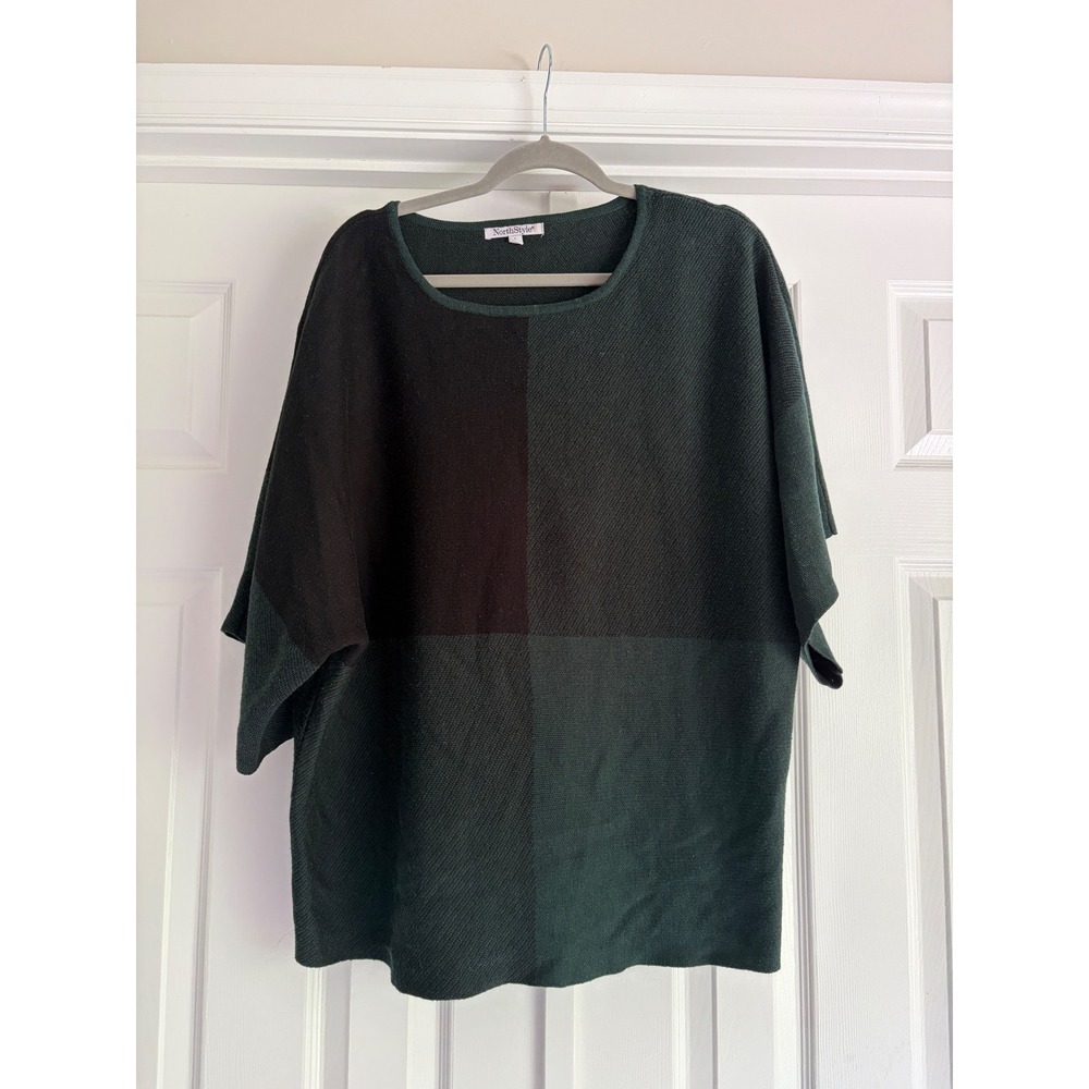 NorthStyle Womens Colorblock Knit Sweater Overzize Dark Green Black Size L